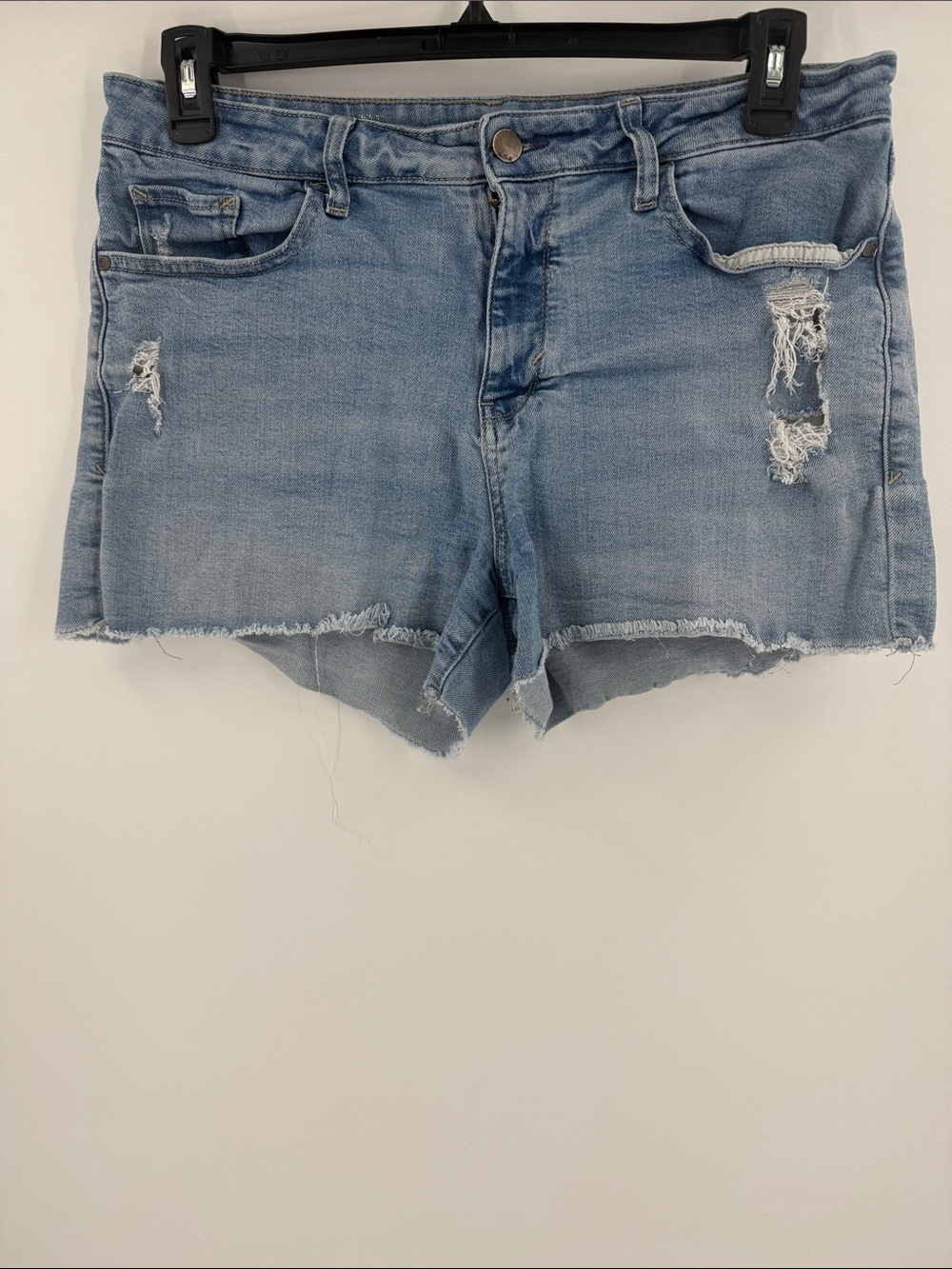 Women’s Light Blue Distressed Denim Jean Shorts - Casual Frayed Hem